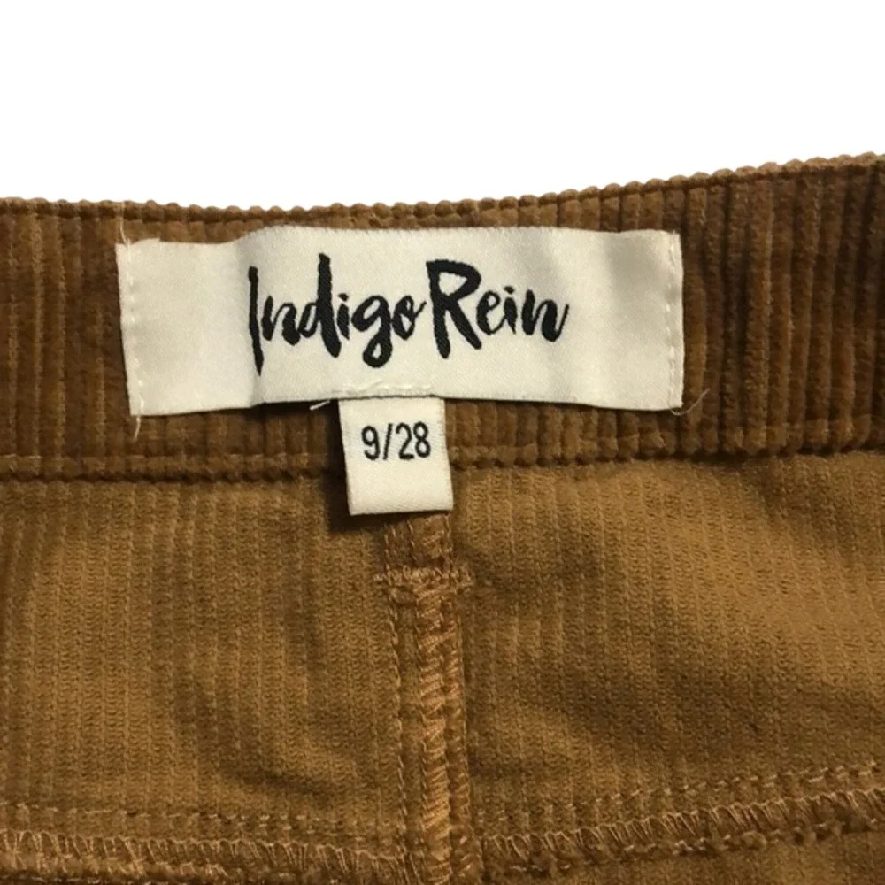 Indigo Rein Corduroy Button Front Frayed Hem Camel Brown‎ Womens Skirt Size 9/28